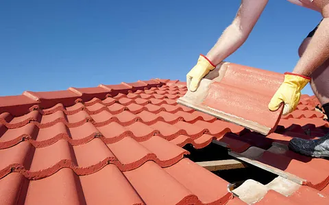 A roof being repaired